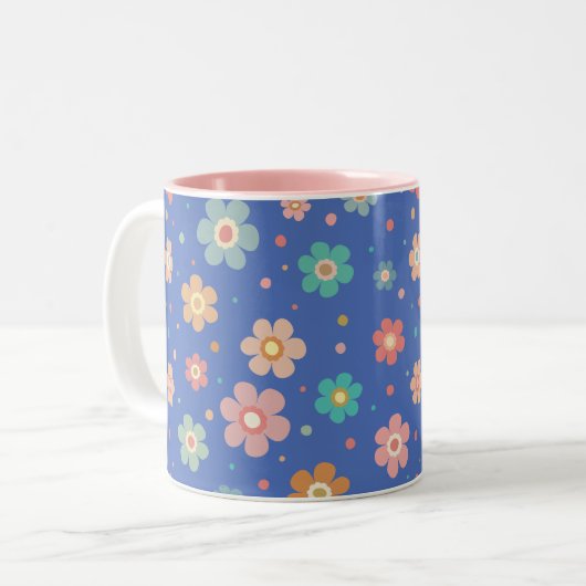 青数々の色のかわいい花柄 ツートーンマグカップ (正面左)