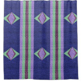 青数々の色のテクスチャのクロシェ シャワーカーテン (正面)