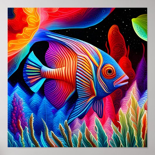 青数々の色の熱帯魚 ポスター (正面)