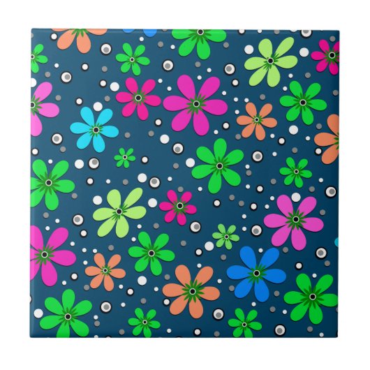 青数々の色の花 タイル (正面)