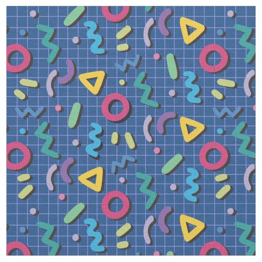 青数々の色80sメンフィス模様 ファブリック (クローズアップ)