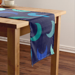 青新月パターン ロングテーブルランナー