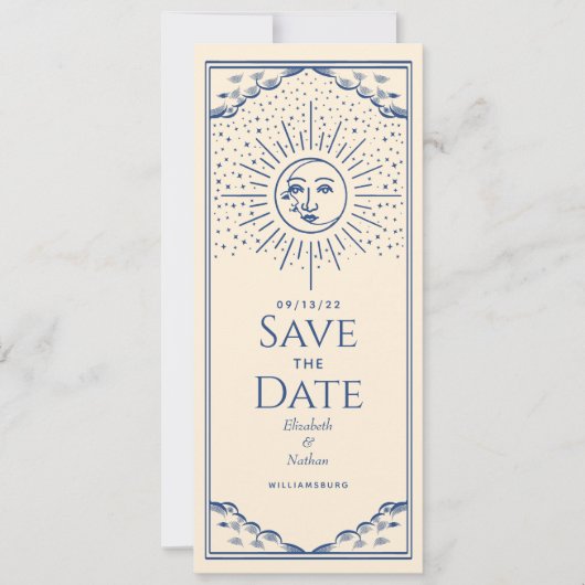 青日と月のタロットカード日付を保存 招待状 (正面)