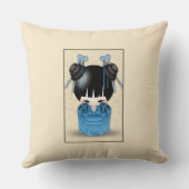 青日本のい服を着たかわいいコケシ人形 クッション (裏面)