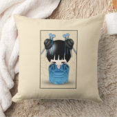 青日本のい服を着たかわいいコケシ人形 クッション (ブランケット)