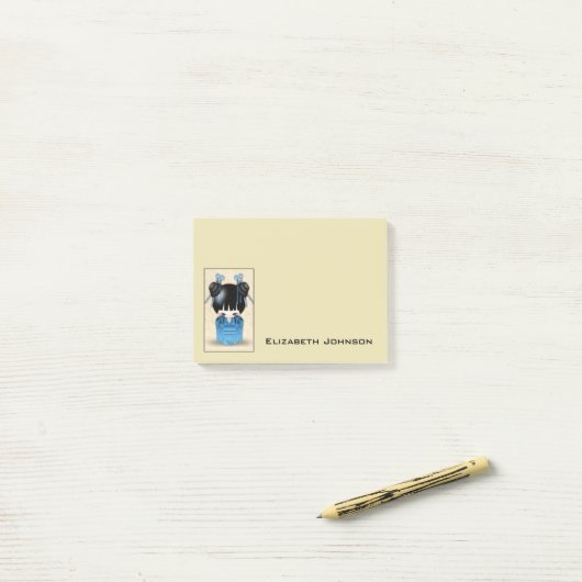 青日本のい服を着たかわいいコケシ人形 ポストイット (デスク上)