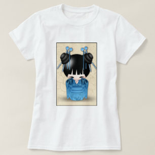 青日本のい服を着たかわいいコケシ人形 Tシャツ