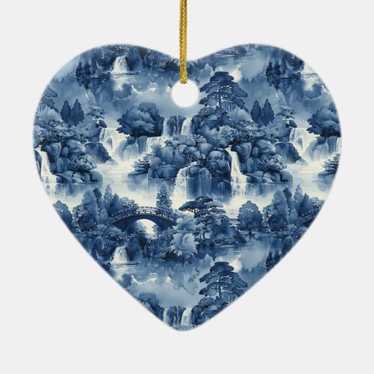 青日本のい白磁の水庭 セラミックオーナメント (裏面)