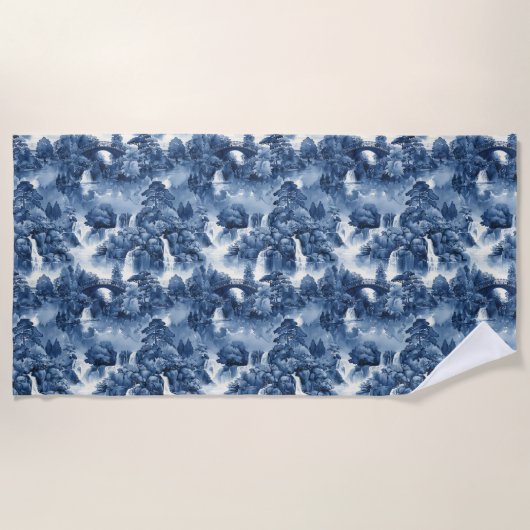 青日本のい白磁の水庭 ビーチタオル (正面)