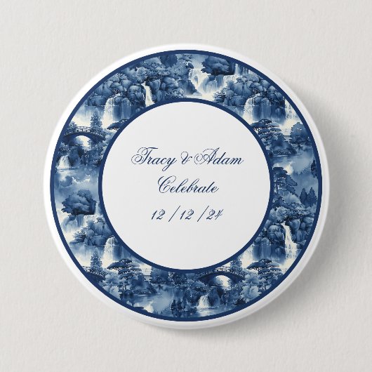 青日本のい白磁の水庭 缶バッジ (正面)