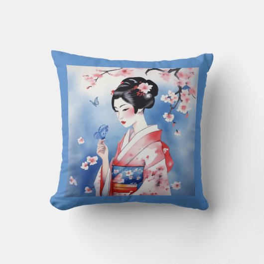 青日本のい蝶の女性 クッション (正面)
