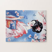 青日本のい蝶の女性 ジグソーパズル (横)