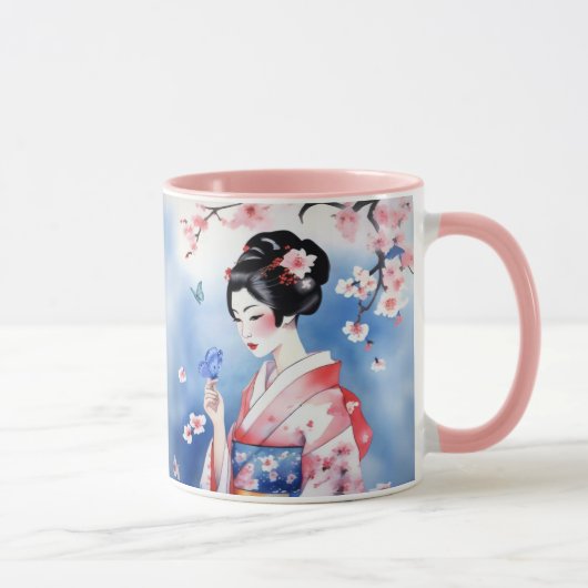 青日本のい蝶の女性 マグカップ (右)