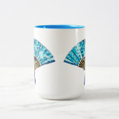 青日本のと白のターコイズのファン ツートーンマグカップ (中央)