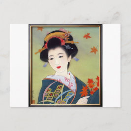 青日本のの着物を着た女性 ポストカード