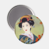 青日本のの着物を着た女性 マグネット (正面/裏面)