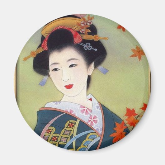 青日本のの着物を着た女性 マグネット (正面)