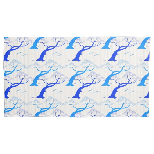 青日本のスタイルさくらんぼの木模様 枕カバー (正面左)