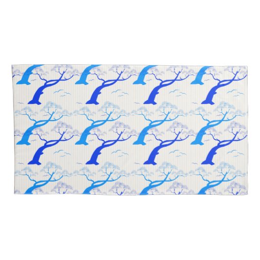 青日本のスタイルさくらんぼの木模様 枕カバー (裏面-右)