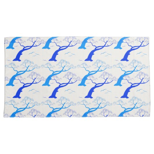 青日本のスタイルさくらんぼの木模様 枕カバー (正面右)