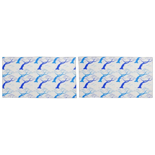 青日本のスタイルさくらんぼの木模様 枕カバー (裏面-セット)