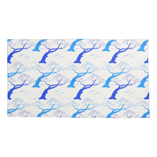 青日本のスタイルさくらんぼの木模様 枕カバー (裏面-左)