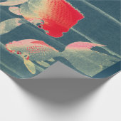 青日本の包み紙で泳ぐプリント魚 ラッピングペーパー (角)