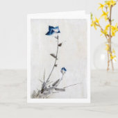 青日本の桔梗、北斎、浮世絵 カード (黄色い花)