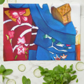 青日本の着芸者 キッチンタオル (折り畳み)