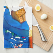 青日本の着芸者 キッチンタオル (四つ折り)