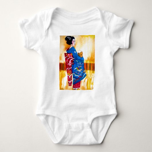 青日本の着芸者 ベビーボディスーツ (正面)