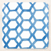 青日本の絞りポリゴン水彩模様 スクエアペーパーコースター (正面)