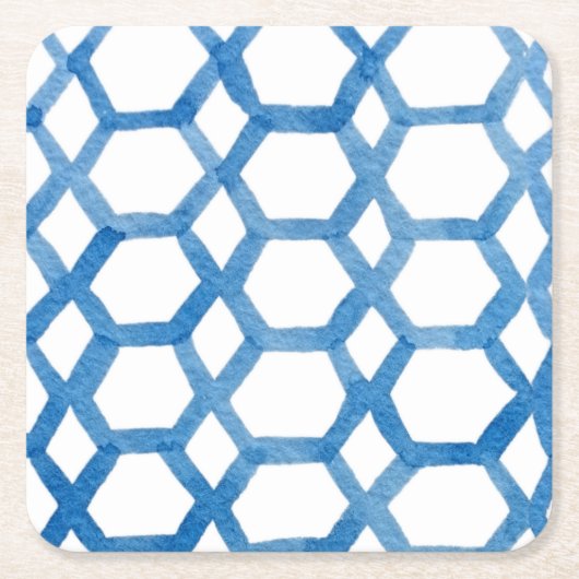 青日本の絞りポリゴン水彩模様 スクエアペーパーコースター (正面)