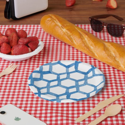 青日本の絞りポリゴン水彩模様 ペーパープレート (ピクニック)