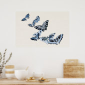 青日本の蝶ヴィンテージデザインアートポスター ポスター (キッチン)
