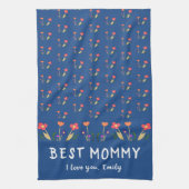 青最高の母花柄スケッチ母の日 キッチンタオル (縦)