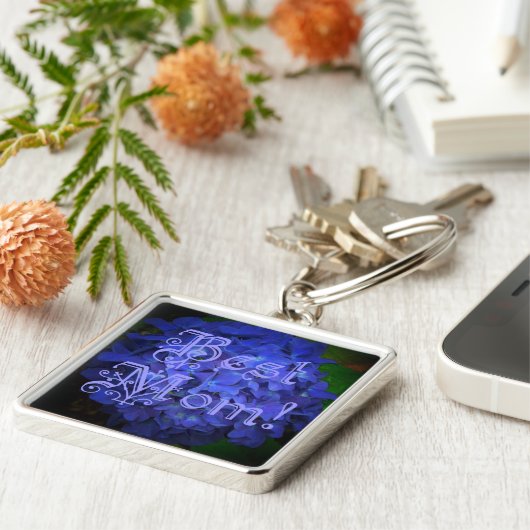 青最高の花の背景の母 キーホルダー (側面)