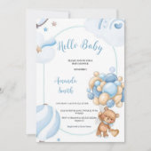 青最高の茶と熊のハローベビーバビシャワー 招待状 (正面)