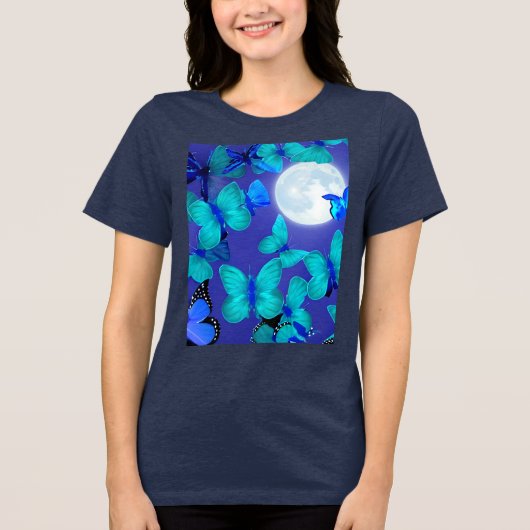 青月に照らされた空の深いと蛾 トライブレンドTシャツ (正面)