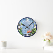 青木芸術品を気取ったテクスチャ上のピンクの花 ラウンド壁時計 (ホーム)