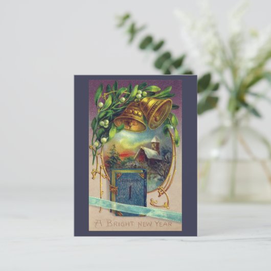 青本と真鍮の鐘ヴィンテージ新年 シーズンポストカード (スタンド正面)