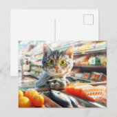 青果物が並ぶスーパーで買い物をする猫 シーズンポストカード (正面/裏面)
