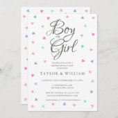 青桃色の少年または少女のハート性別表示パーティー 招待状 (正面/裏面)