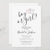 青桃色の少年または少女のハート性別表示パーティー 招待状 (正面/裏面)