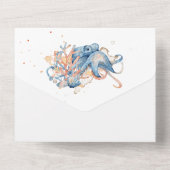 青橙色のタコのコーラルウォーターの色海 オールインワン招待状 (裏面)