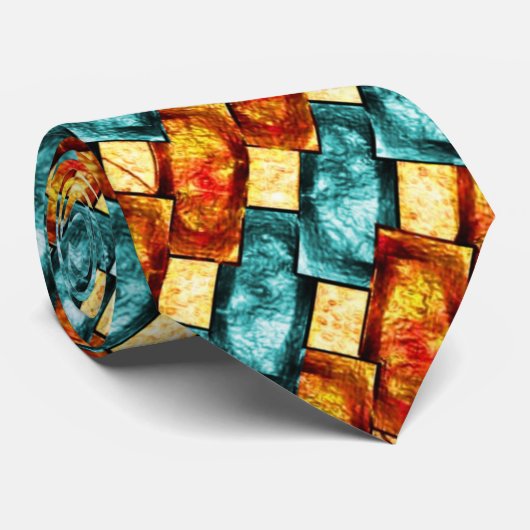 青橙色の彫刻と染色が施された長方形のプレート ネクタイ (ロール)