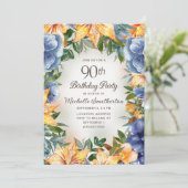 青橙花卉90歳誕生日 招待状 (スタンド正面)