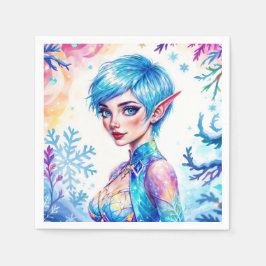 青毛小妖精や小人魔法氷雪林 スタンダードカクテルナプキン