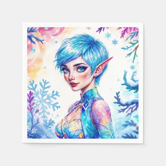青毛小妖精や小人魔法氷雪林 スタンダードカクテルナプキン (正面)