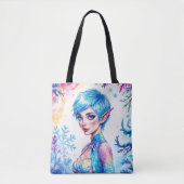 青毛小妖精や小人魔法氷雪林 トートバッグ (正面)